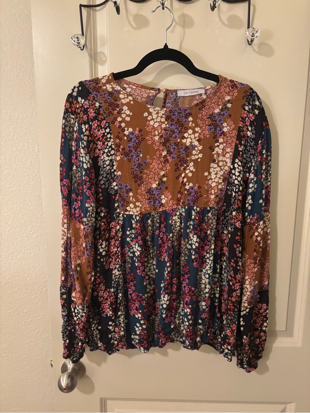 Ces Femme Floral Long-Sleeve Boho Peasant Top - cottagecore, spring